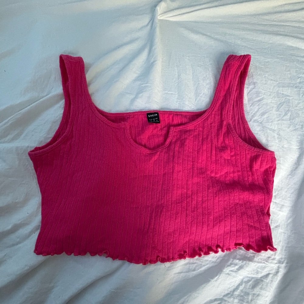 SHEIN Pink Ribbed Sleeveless Crop Tank Top